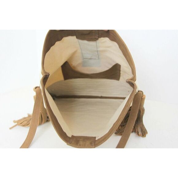 HANDMADE MURKA NATURAL IVORY CANVAS BROWN LEATHER TASSEL FOLD OVER SHOULDER BAG - Picture 11 of 11